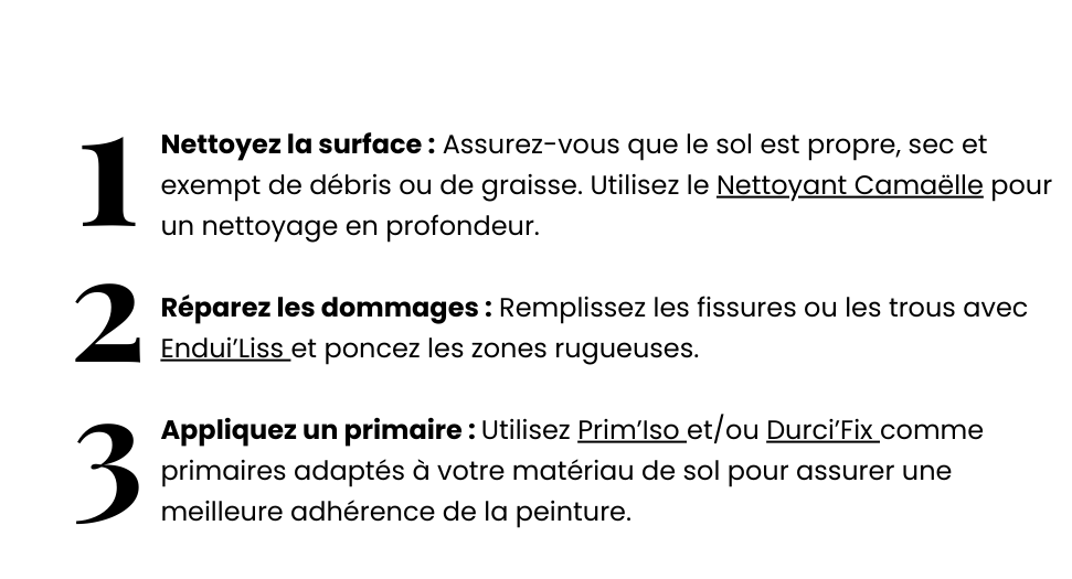 Préparation du sol pour peinture durable avec nettoyage, réparation et application de primaire.